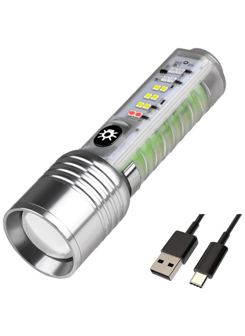 Generic - Torches LED Super Bright Rechargeable 500 Lumens Long Range Flash Light 8 Modes Tactical Flashlight with Fluorescent Shell, Portable Hand Torch for Emergencies, Camping, Hiking,Zoomable, Waterproof - Image 1