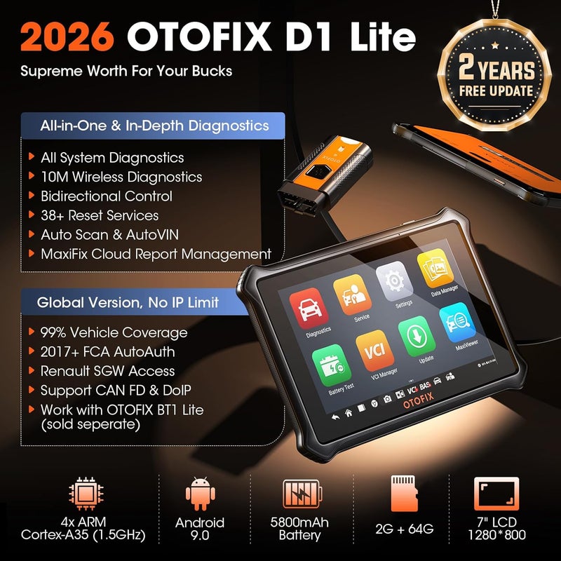 OTOFIX D1 Lite Automotive Diagnostic Scanner Bluetooth OBD2 Full System Scan Tool With Active Test 7 Inch Android Tablet - Image 2