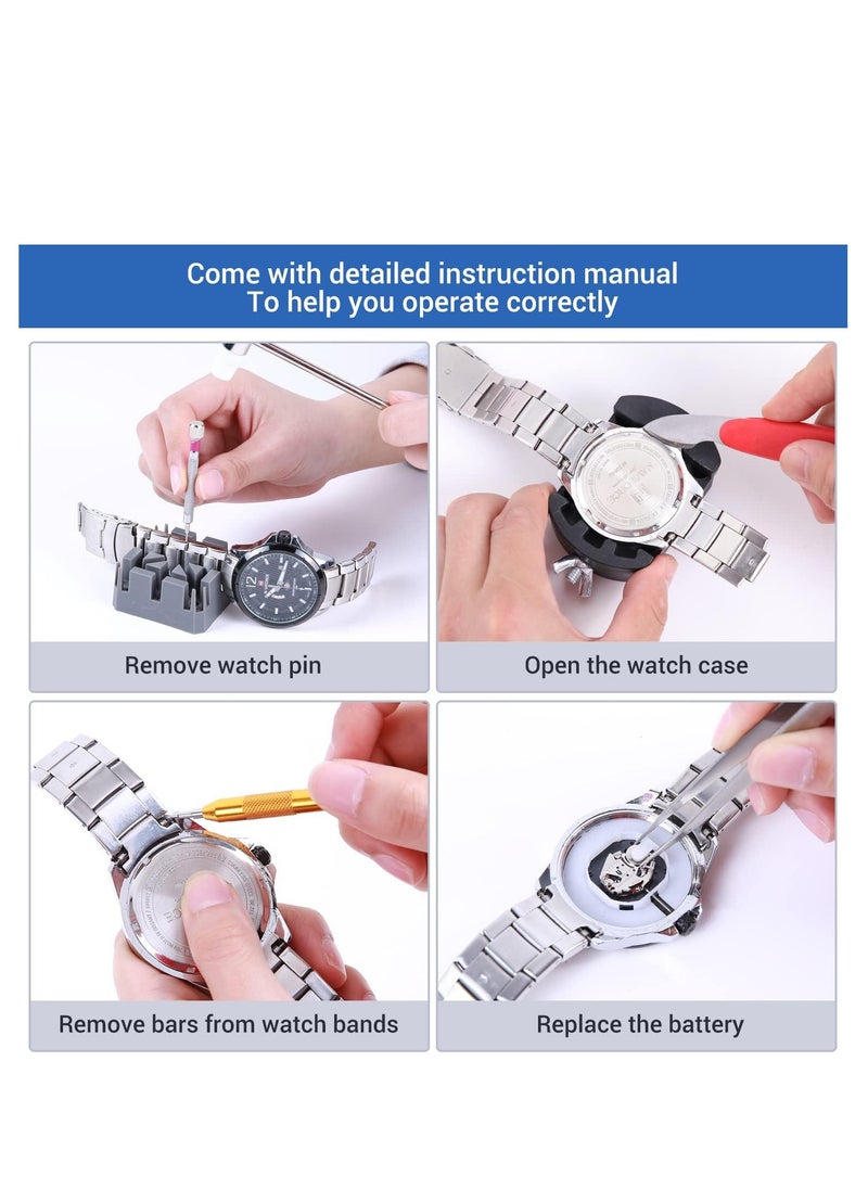 Ohuhu - Watch repair kit Ohuhu 192 pcs upgraded heavy duty watch link removal battery replacement band tool kit watch back remover tool professional watch repair opener tools with PU leather bag user manual - Image 1