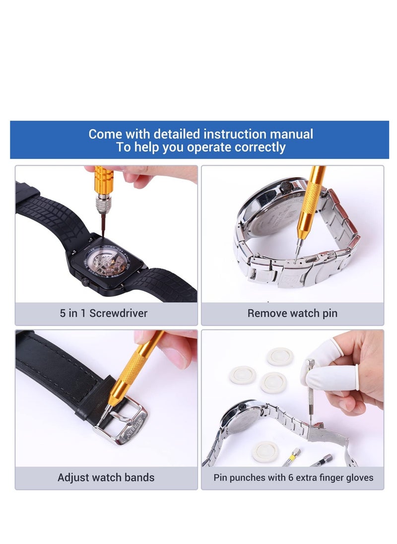 Ohuhu - Watch repair kit Ohuhu 192 pcs upgraded heavy duty watch link removal battery replacement band tool kit watch back remover tool professional watch repair opener tools with PU leather bag user manual - Image 1