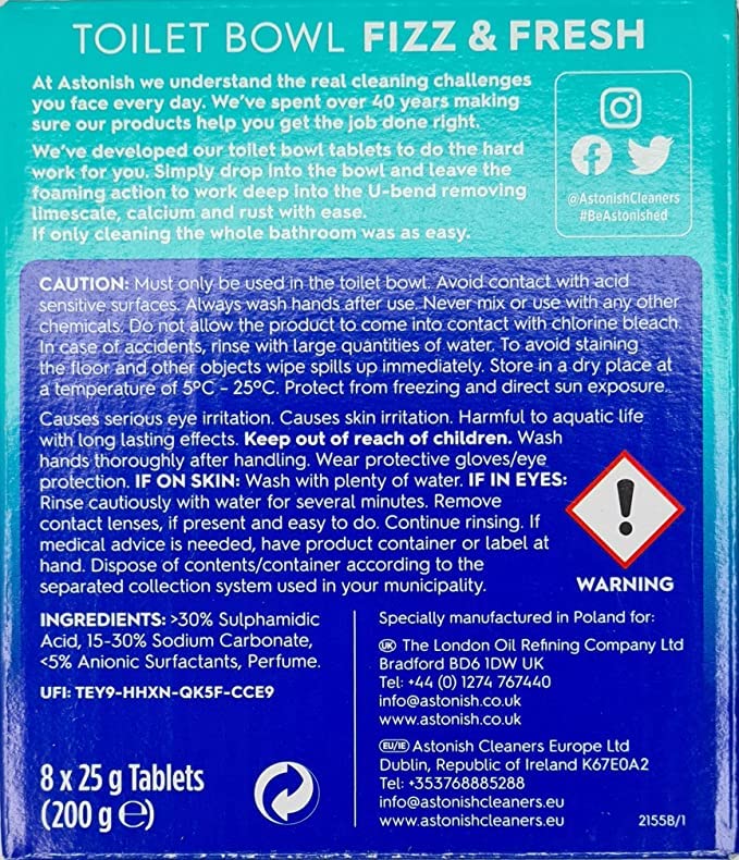 Astonish Toilet Bowl Fizz & Fresh Deep Cleaning Foam Action Tabs | 8 Toilet Block Tablets, Eucalyptus Fresh - Image 2