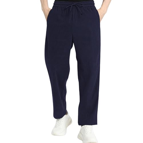 SWADESI STUFF Men's Corduroy Track Pants | Self Design, Mid-Rise Fit, Flexi Waistband - Retro-Inspired Straight Fit Lounge & Casual Wear (in, Alpha, S, Standard, Blue) - Image 1