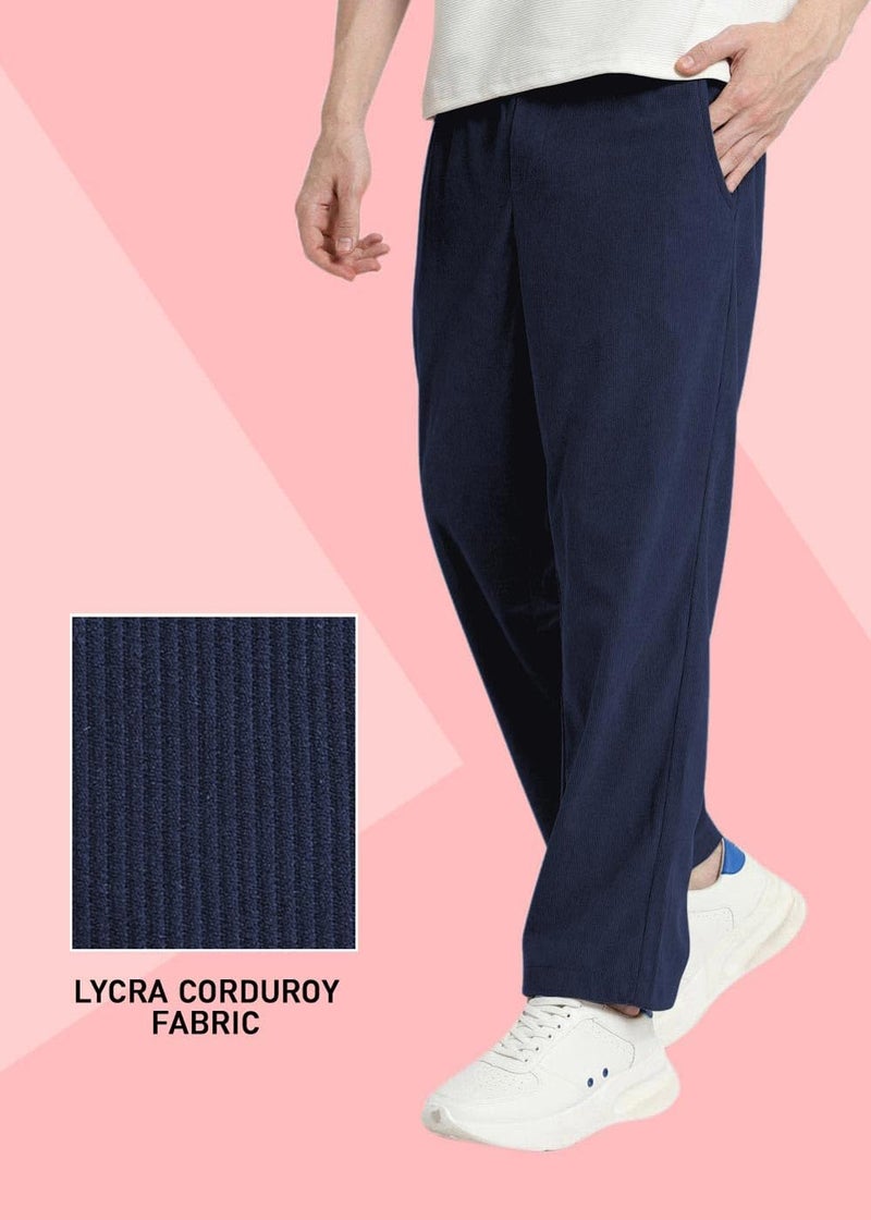 SWADESI STUFF Men's Corduroy Track Pants | Self Design, Mid-Rise Fit, Flexi Waistband - Retro-Inspired Straight Fit Lounge & Casual Wear (in, Alpha, S, Standard, Blue) - Image 2