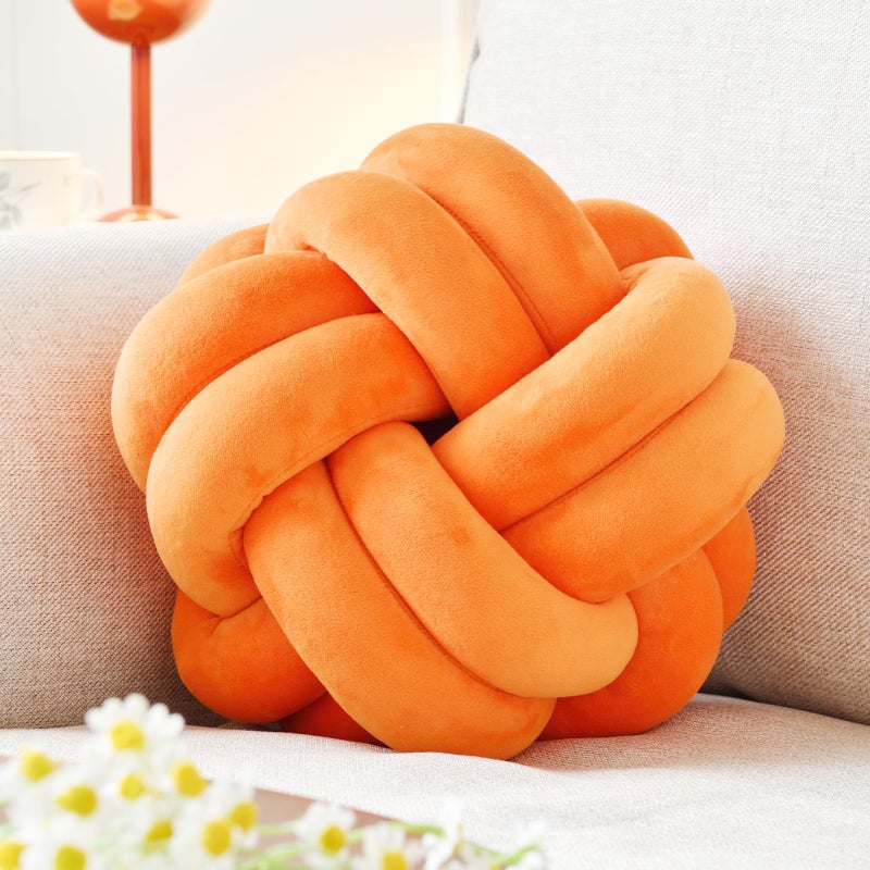 VBGYA Knot Ball Pillow Round Decorative Throw Pillows Cushion 11 Inch Orange Soft Plush Knotted Pillows Pillow Modern Home Throw Knot Decorative Cushion