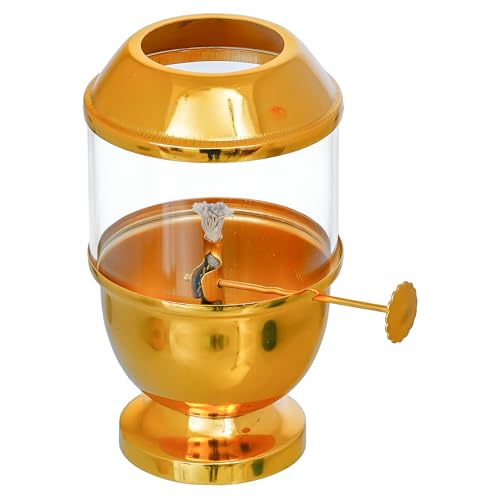 Webelkart Antique Lanterns for Home Decor Akhand Diya Qith Adjustable Bati for Puja Decor|Oil Puja Lamp for Aarti Pooja Article Metal Diya for Diwali ( 6.29" Inches- Metal ) - Image 4