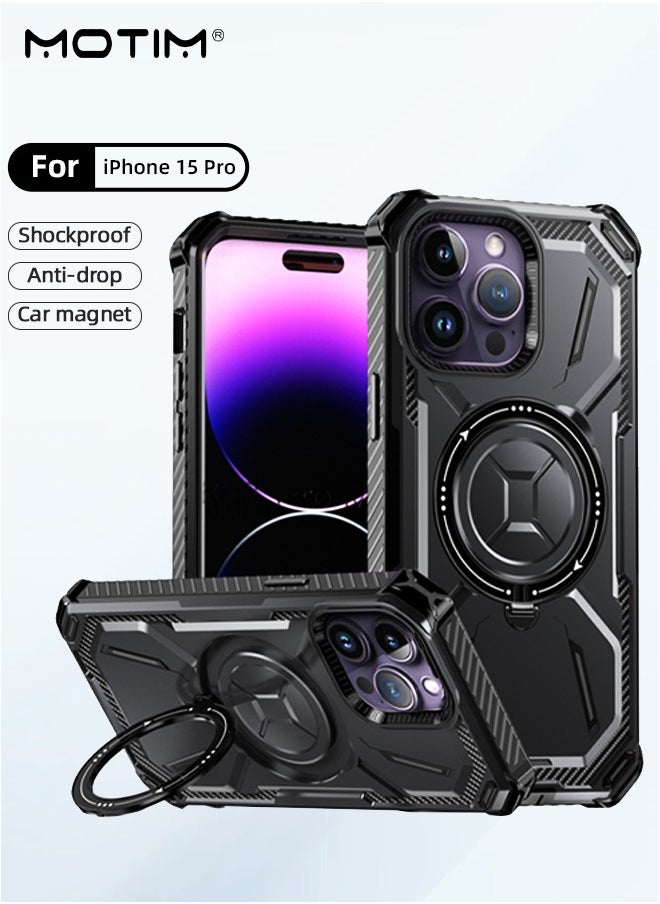 Motim - iPhone 15 Pro Case with MagSafe, Armor Design Case Cover with 360° Rotable Ring Stand, Heavy Duty Shockproof and Anti-Drop Protective Case Built-In Kickstand, Magnetic iPhone 15 Pro Case - Image 1