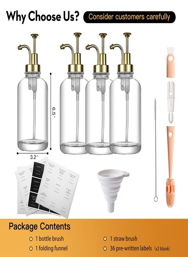CNWSGEM Coffee Syrup Dispenser with Pump, Coffee Bar Accessories, Liquid Dispenser, Coffee Syrup Bottle, 4-Pack, 16.9 Ounce, Comes with Multiple Style Labels and Cleaning Tools and Funnel and Pen - Image 3