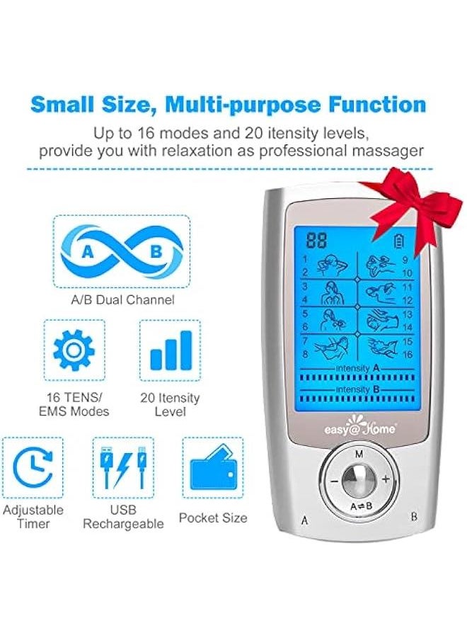 Arabest Rechargeable TENS Unit and EMS Muscle Stimulator with 2 Independent Channels, 20 Intensity Levels, 8 Massage Types, and 16 Modes, Handheld Electronic Pulse Massager, EHE029G-B  - Image 2