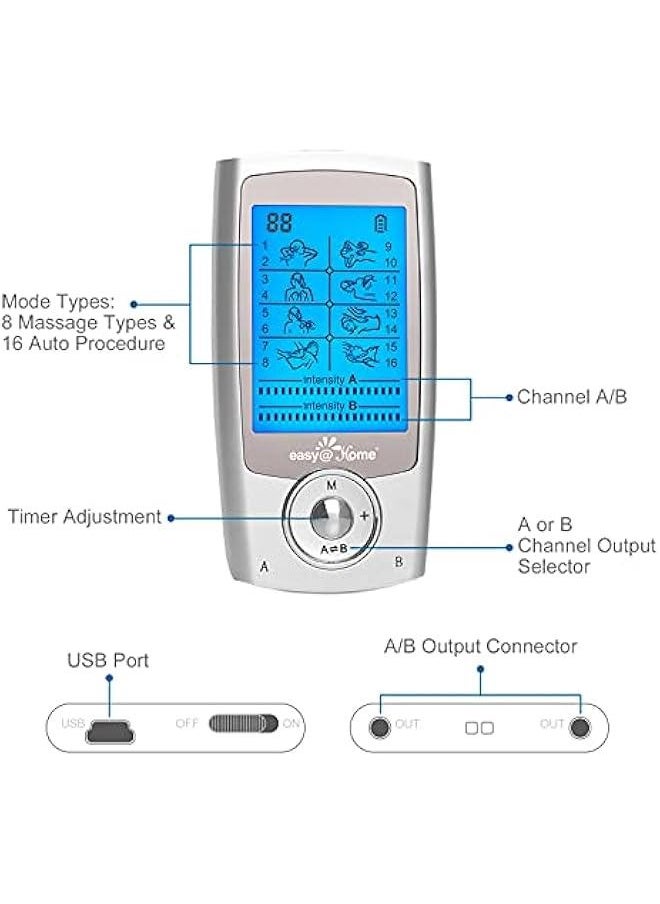 Arabest Rechargeable TENS Unit and EMS Muscle Stimulator with 2 Independent Channels, 20 Intensity Levels, 8 Massage Types, and 16 Modes, Handheld Electronic Pulse Massager, EHE029G-B  - Image 3