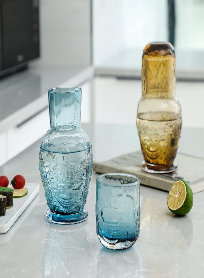 G Crown Bedside Carafe and Tumbler set Pitcher 27.4 oz. and Cup 10 oz. Bedroom Night-Stand Drinkware Ocean Blue - Image 2