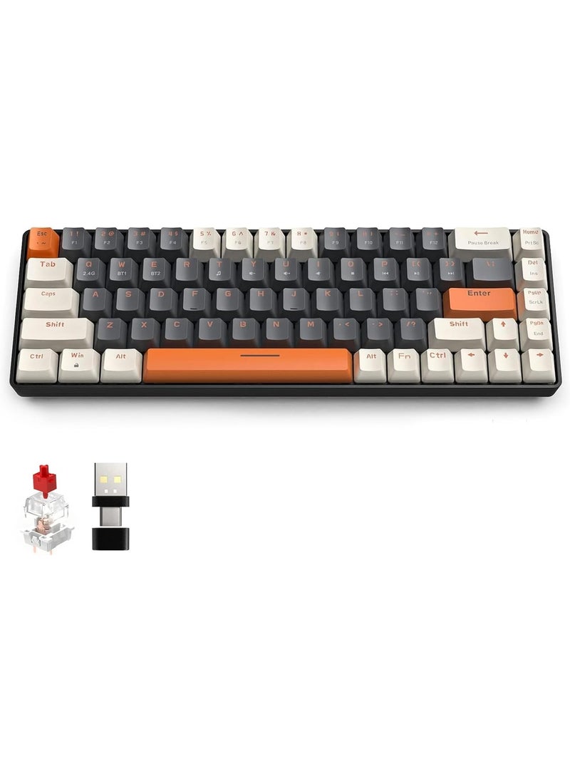 XVersion K68 ZIYOULANG  Wireless Mechanical Keyboard, Bluetooth 5.0/2.4G 68-Key Hot Swappable Professional Keyboard with Keycap Puller, Red Switch for Mac Windows Milkshake Brown  - Image 1