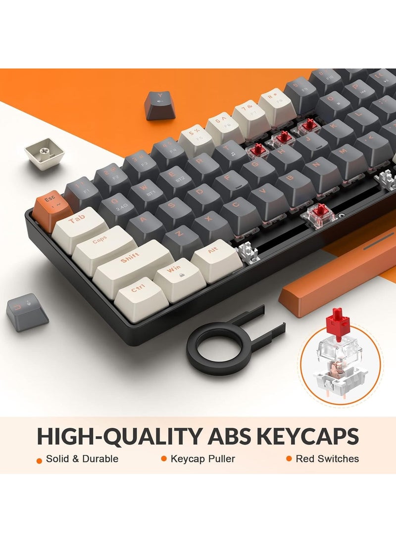 XVersion K68 ZIYOULANG  Wireless Mechanical Keyboard, Bluetooth 5.0/2.4G 68-Key Hot Swappable Professional Keyboard with Keycap Puller, Red Switch for Mac Windows Milkshake Brown  - Image 5