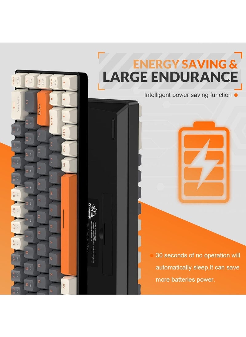 K68 ZIYOULANG  Wireless Mechanical Keyboard, Bluetooth 5.0/2.4G 68-Key Hot Swappable Professional Keyboard with Keycap Puller, Red Switch for Mac Windows Milkshake Brown