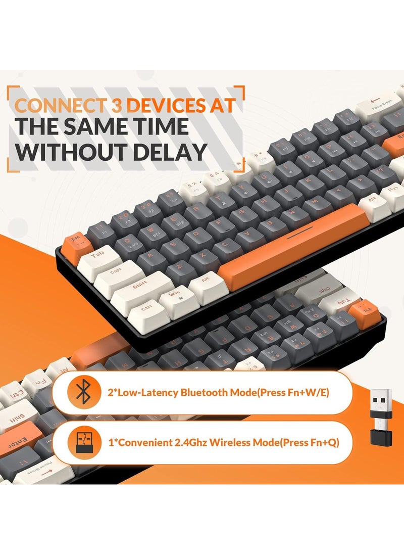 XVersion K68 ZIYOULANG  Wireless Mechanical Keyboard, Bluetooth 5.0/2.4G 68-Key Hot Swappable Professional Keyboard with Keycap Puller, Red Switch for Mac Windows Milkshake Brown  - Image 2