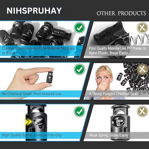 NIHSPRUHAY 25 pcs Cord Locks Spring Toggle Stopper + 10 Meter Cord Stretch String for Drawstring, Shoelaces, Clothing, Backpack, Bags (Black) - Image 3