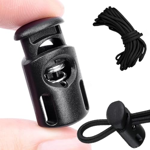 NIHSPRUHAY 25 pcs Cord Locks Spring Toggle Stopper + 10 Meter Cord Stretch String for Drawstring, Shoelaces, Clothing, Backpack, Bags (Black) - Image 1