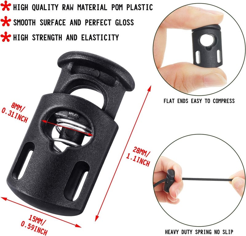 NIHSPRUHAY 25 pcs Cord Locks Spring Toggle Stopper + 10 Meter Cord Stretch String for Drawstring, Shoelaces, Clothing, Backpack, Bags (Black) - Image 4
