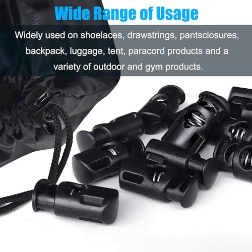 NIHSPRUHAY 25 pcs Cord Locks Spring Toggle Stopper + 10 Meter Cord Stretch String for Drawstring, Shoelaces, Clothing, Backpack, Bags (Black) - Image 5