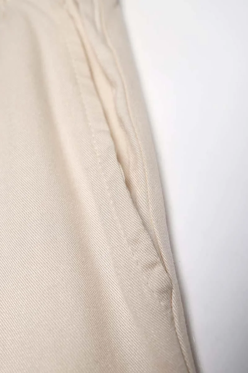 Allday Ecru-Wide Leg Trousers with Elastic Waistband