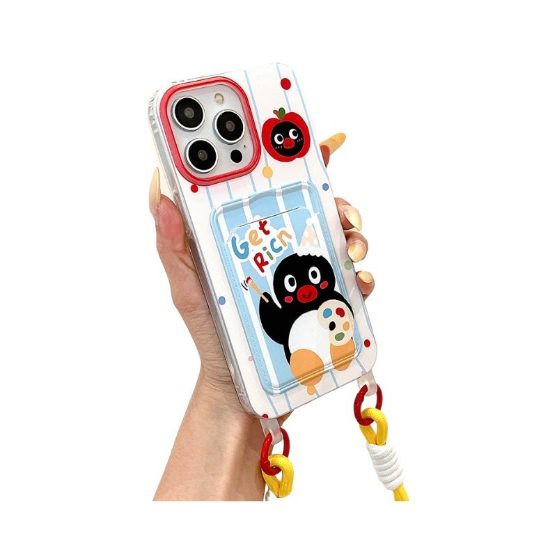 Korean Style Card Holder Suitable for iPhone 17 Pro Penguin Phone Case 16 Lanyard 13 Phone Protective Cover with Bow Tie - Image 4