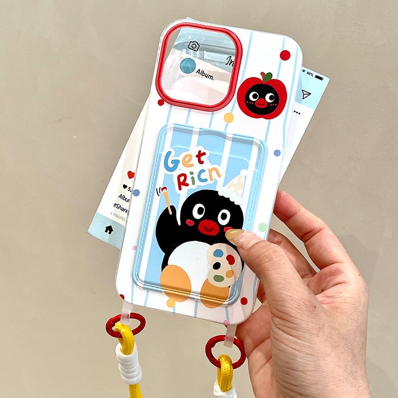 Korean Style Card Holder Suitable for iPhone 17 Pro Penguin Phone Case 16 Lanyard 13 Phone Protective Cover with Bow Tie - Image 1