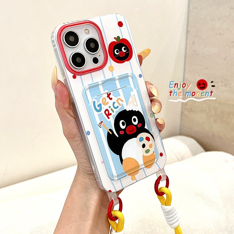 Korean Style Card Holder Suitable for iPhone 17 Pro Penguin Phone Case 16 Lanyard 13 Phone Protective Cover with Bow Tie - Image 5
