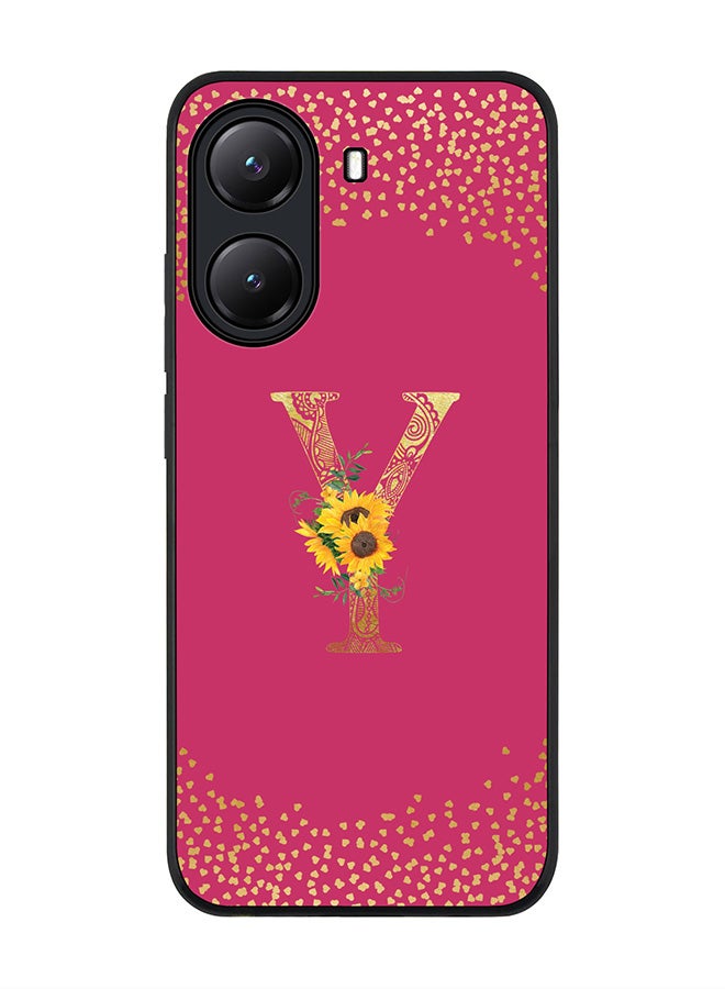 Stylizedd For Xiaomi Poco X7 Pro 5G Case,Slim fit Camera Protection, Shockproof Thin Phone cover  - Custom Floral Monogram - Y ( Deep Pink ) - Image 1