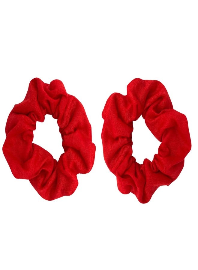 MDSTYLE 2 Pack Hair Scrunchies for Women & Girls - Soft Cotton - No Damage Hair Ties for Thick Hair, Pony Tails - Hair Bands, Ponytail Holder (Red) - Image 1