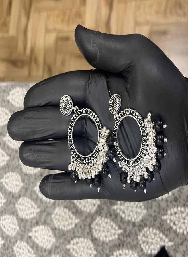 IRIKA Round Jhumka Bezels – Silver Coated with Black + White Beads | Anti-Tarnish Earring Base for Resin Art | Handcrafted in India | DIY Jewelry Making Findings – Pack of 2 - Image 4