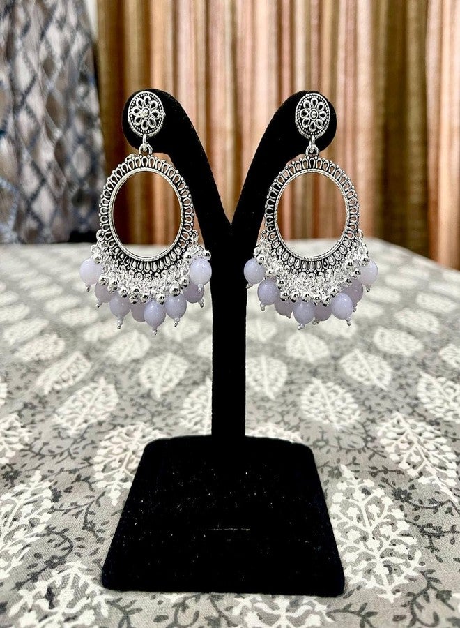IRIKA Round Jhumka Bezels – Silver Coated with Black + White Beads | Anti-Tarnish Earring Base for Resin Art | Handcrafted in India | DIY Jewelry Making Findings – Pack of 2 - Image 3