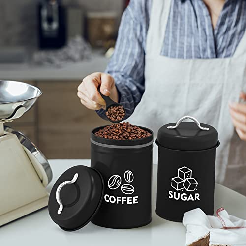 LIANYU 8 Piece Canister for Kitchen Counter, Large Food Kitchen Coffee Tea Sugar Metal Canisters Set with Spoons, Rustic Farmhouse Storage Set, Black - Image 4