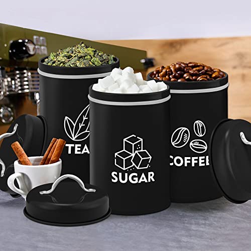 LIANYU 8 Piece Canister for Kitchen Counter, Large Food Kitchen Coffee Tea Sugar Metal Canisters Set with Spoons, Rustic Farmhouse Storage Set, Black - Image 5