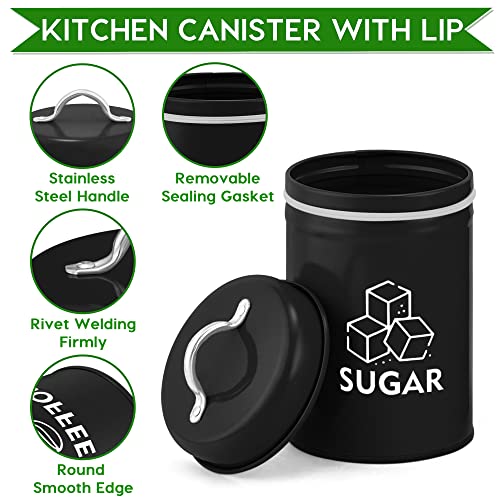 LIANYU 8 Piece Canister for Kitchen Counter, Large Food Kitchen Coffee Tea Sugar Metal Canisters Set with Spoons, Rustic Farmhouse Storage Set, Black - Image 3