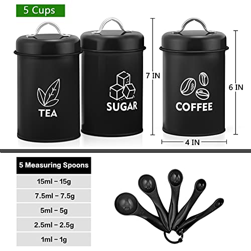 LIANYU 8 Piece Canister for Kitchen Counter, Large Food Kitchen Coffee Tea Sugar Metal Canisters Set with Spoons, Rustic Farmhouse Storage Set, Black - Image 2