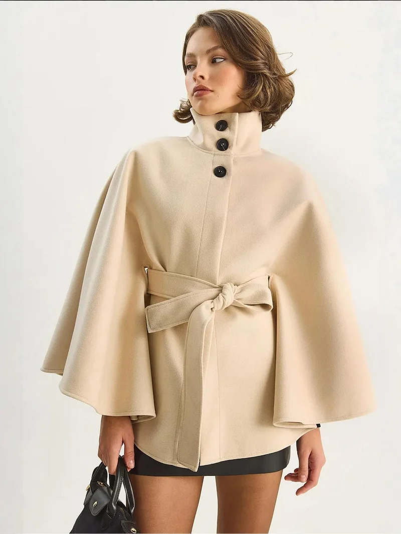 Bianco Lucci LUCCI Poncho Coat with Tie Closure