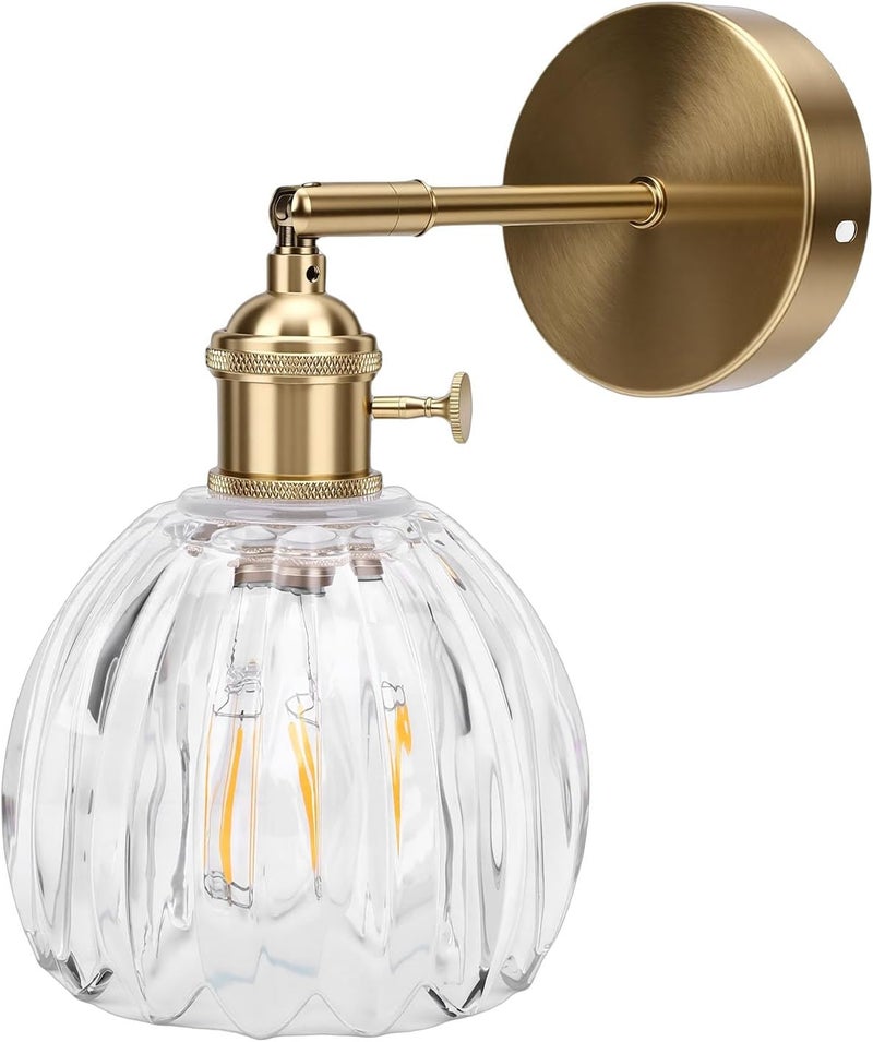 Wall Lamp, Wall Sconce Glass Lampshade Minimalist Aluminum Alloy Vintage Lamp for Cafe Bedroom Restaurant (Transparent Lampshade) - Image 3