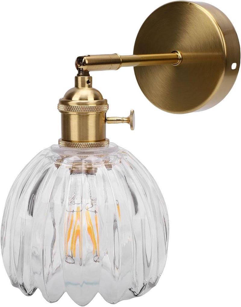 Wall Lamp, Wall Sconce Glass Lampshade Minimalist Aluminum Alloy Vintage Lamp for Cafe Bedroom Restaurant (Transparent Lampshade) - Image 2