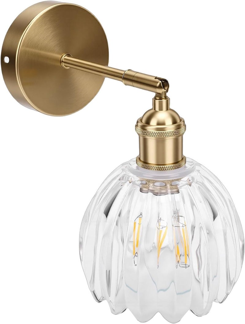 Wall Lamp, Wall Sconce Glass Lampshade Minimalist Aluminum Alloy Vintage Lamp for Cafe Bedroom Restaurant (Transparent Lampshade) - Image 1