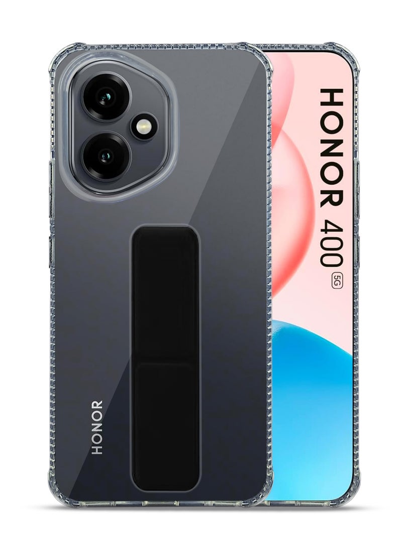 جراب حماية مزود بمقبض يدوي لهاتف Honor 400 - حامل مغناطيسي ومسند لهاتف Honor 400 - قبضة قوية لحامل السيارة المغناطيسي، جراب سيليكون أنيق وشفاف وعملي، أقصى درجات الراحة ومشاهدة بدون استخدام اليدين - شفاف/أسود - Image 1