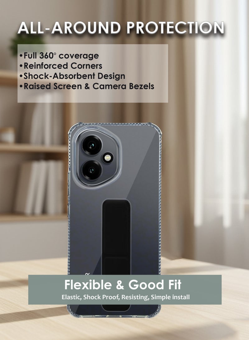 جراب حماية مزود بمقبض يدوي لهاتف Honor 400 - حامل مغناطيسي ومسند لهاتف Honor 400 - قبضة قوية لحامل السيارة المغناطيسي، جراب سيليكون أنيق وشفاف وعملي، أقصى درجات الراحة ومشاهدة بدون استخدام اليدين - شفاف/أسود - Image 4