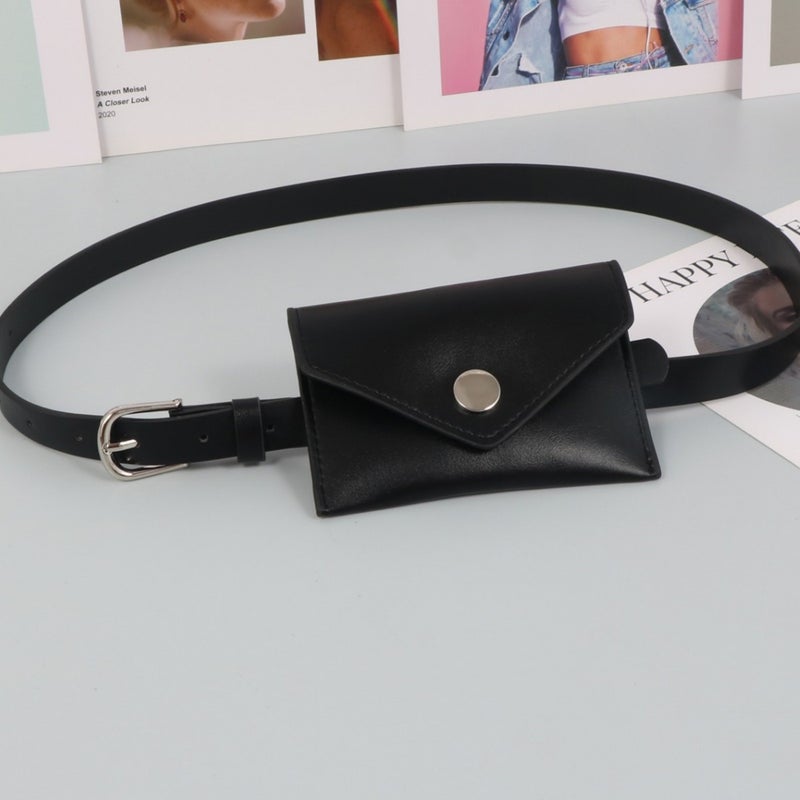 Korean Trendy Slim Pu Leather Rectangular Shiny Waist Bag With Belt Waist Decoration Small Bag For Women - Image 1