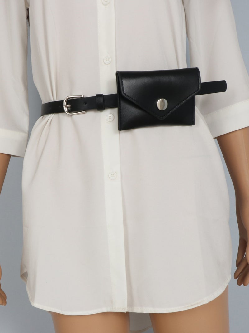 Korean Trendy Slim Pu Leather Rectangular Shiny Waist Bag With Belt Waist Decoration Small Bag For Women - Image 3
