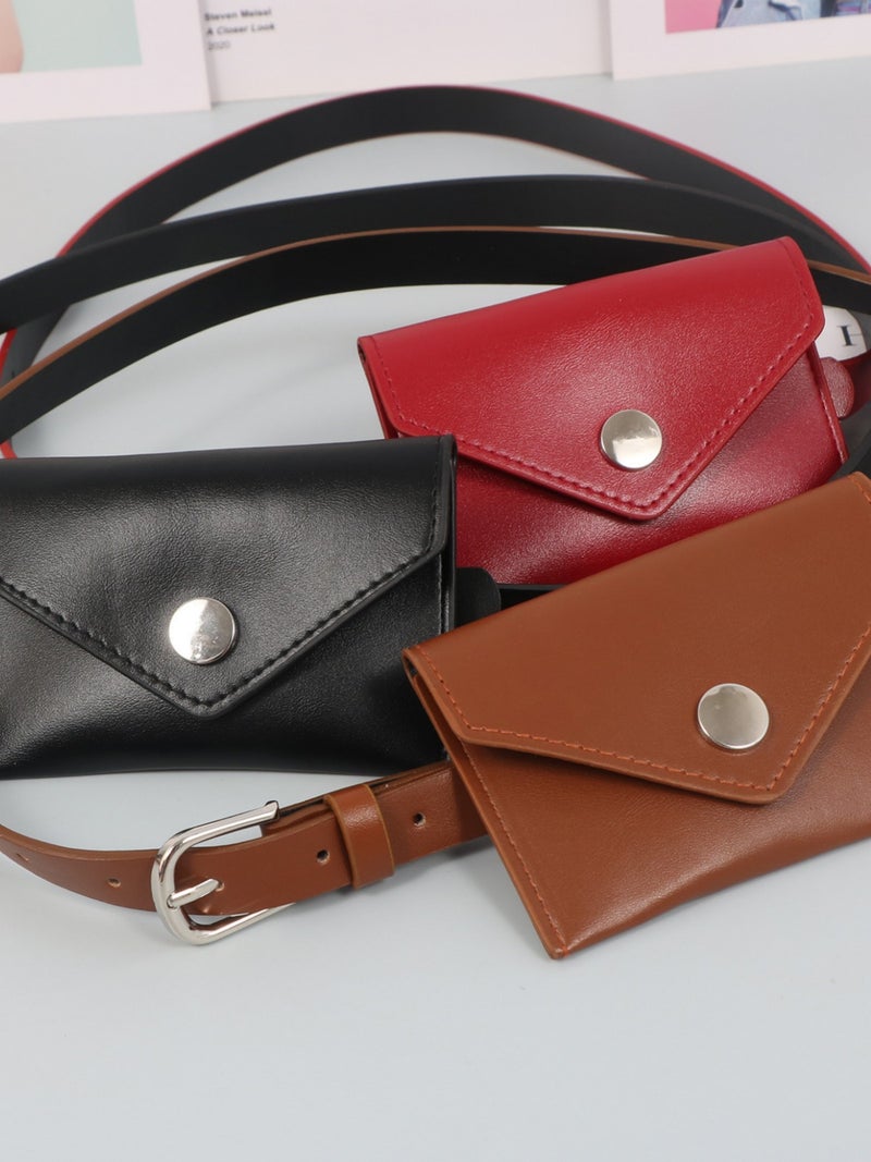 Korean Trendy Slim Pu Leather Rectangular Shiny Waist Bag With Belt Waist Decoration Small Bag For Women - Image 4
