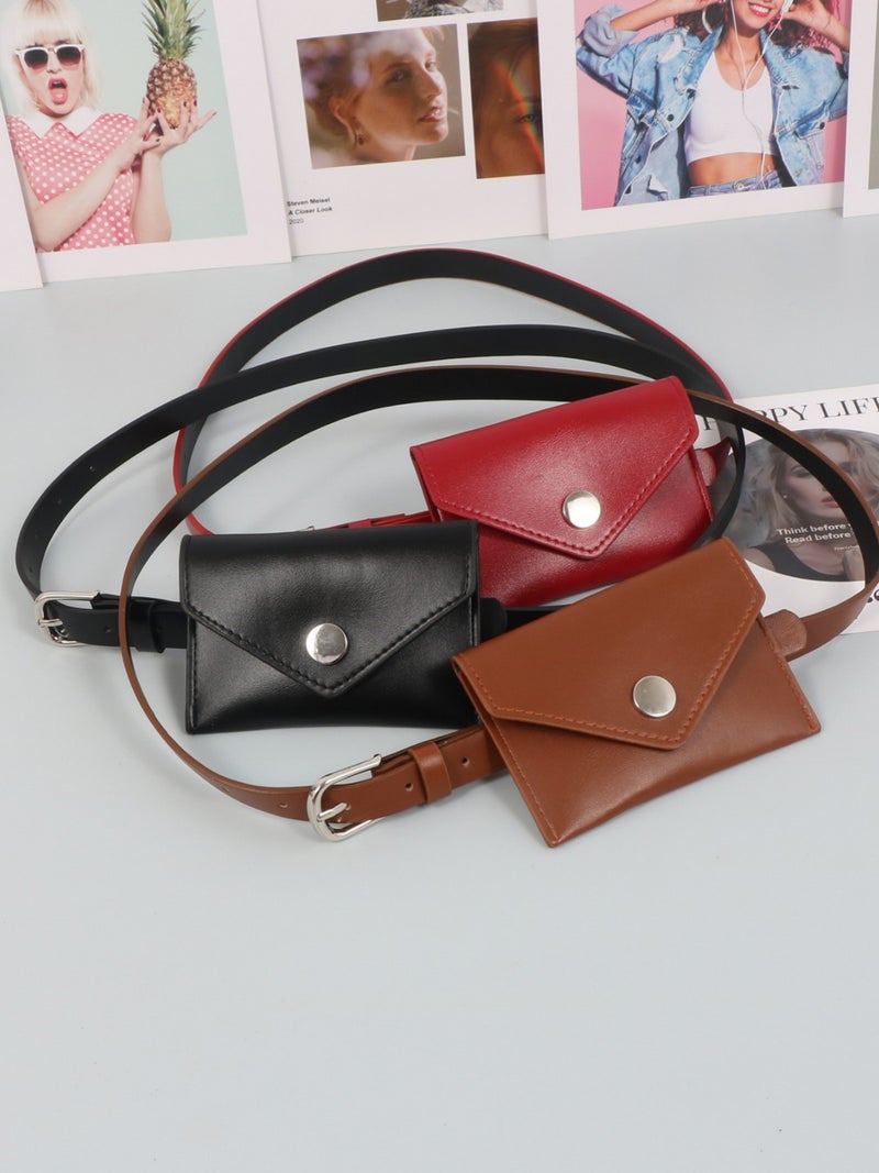 Korean Trendy Slim Pu Leather Rectangular Shiny Waist Bag With Belt Waist Decoration Small Bag For Women - Image 2
