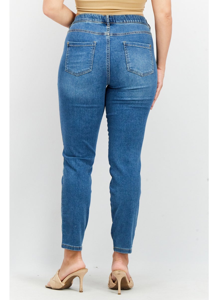 Tchibo Women Slim Fit Low Rise Ankle Stretchable Jeans, Mid Blue  - Image 3