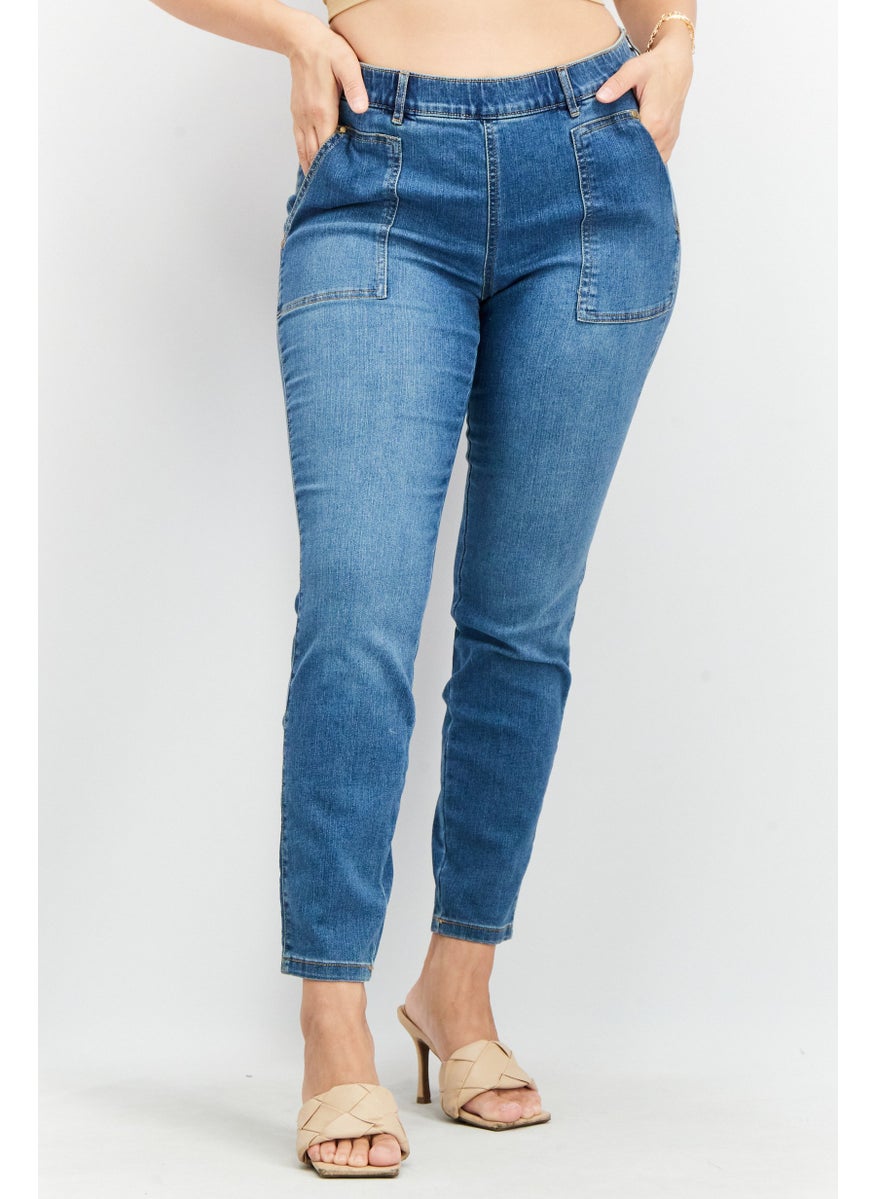 Tchibo Women Slim Fit Low Rise Ankle Stretchable Jeans, Mid Blue  - Image 1