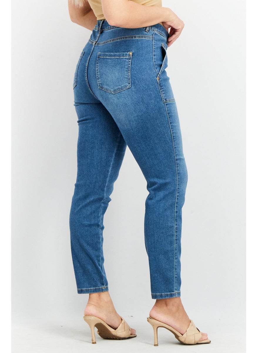 Tchibo Women Slim Fit Low Rise Ankle Stretchable Jeans, Mid Blue  - Image 4