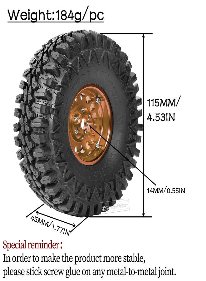 عجلات وإطارات RcarmubWow RC مقاس 1.9 بوصة بتقنية Beadlock لسيارات الزحف RC من طراز TRX4، وAxia1 SCX10 II 90046، وSCX10 III، وD90 بمقياس 1/10، مصنوعة من سبائك معدنية بتقنية Beadlock، وإطارات مطاطية ناعمة بتقنية Beadlock مقاس 1.9 بوصة، 4 قطع، لون برونزي - Image 3