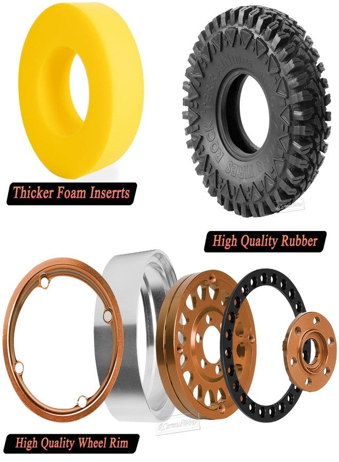 عجلات وإطارات RcarmubWow RC مقاس 1.9 بوصة بتقنية Beadlock لسيارات الزحف RC من طراز TRX4، وAxia1 SCX10 II 90046، وSCX10 III، وD90 بمقياس 1/10، مصنوعة من سبائك معدنية بتقنية Beadlock، وإطارات مطاطية ناعمة بتقنية Beadlock مقاس 1.9 بوصة، 4 قطع، لون برونزي - Image 5