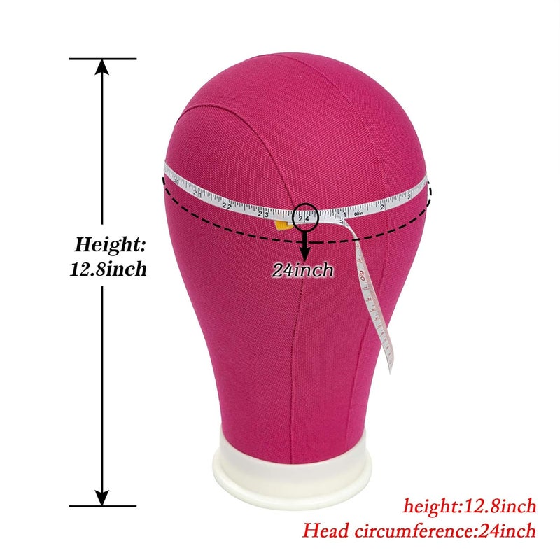 Bileaf 24 Inch Poly Canvas Block Wig Mannequin Head Set with Stand - Pink Styling Manikin Head Display with Mount Holes - Image 4